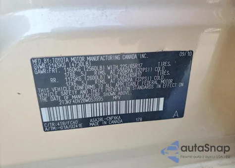 2011 Toyota Rav4 Base z USA, uszkodzony, nr VIN 2T3KF4DV2BW053995